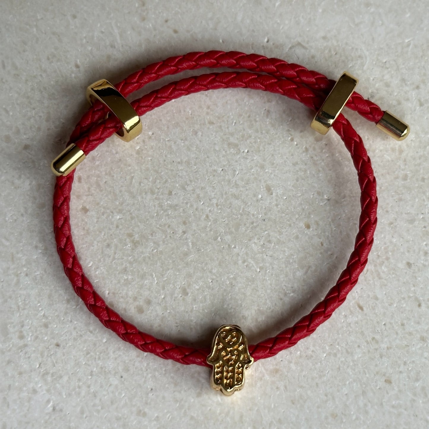 Pulsera protección de cuero roja/mano de hamsa