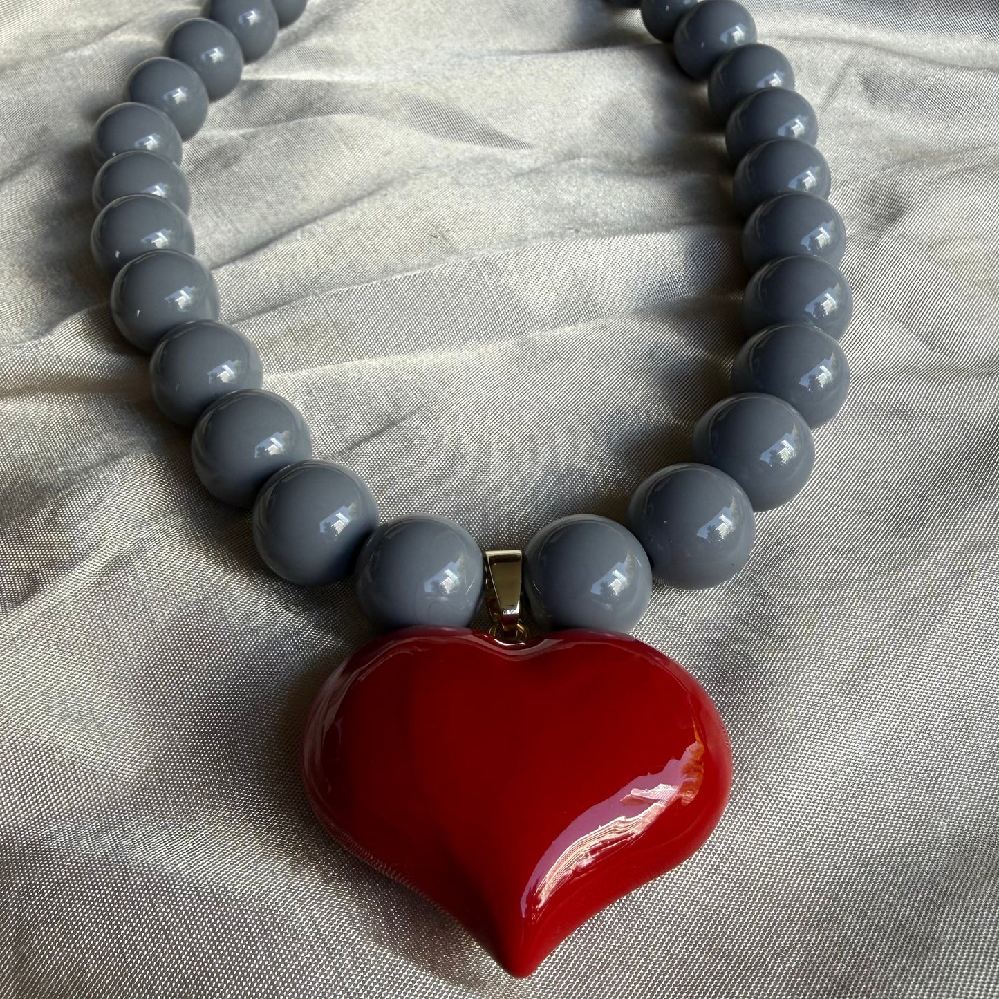Collar Maxi Corazón Rojo Perlado
