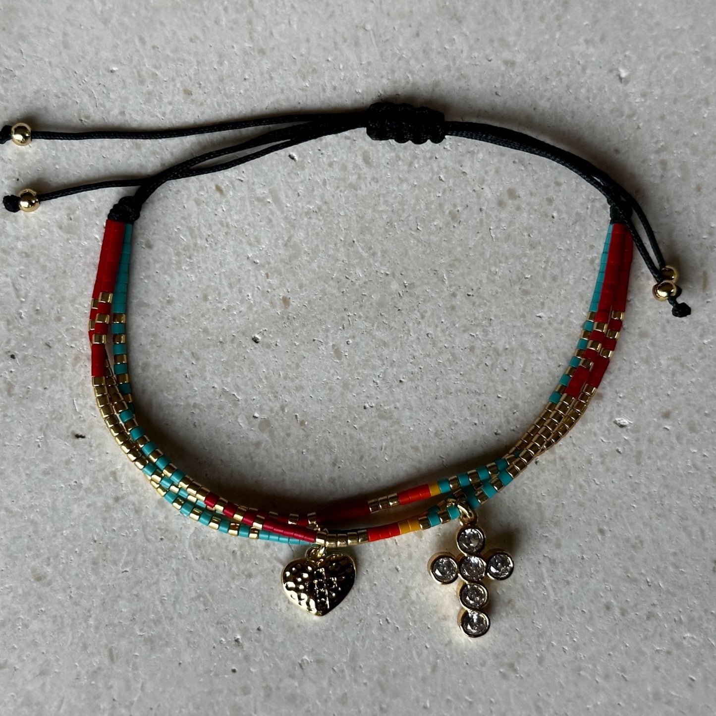 Pulsera protección miyuki multicolor corazón cruz negra/cruz con circon