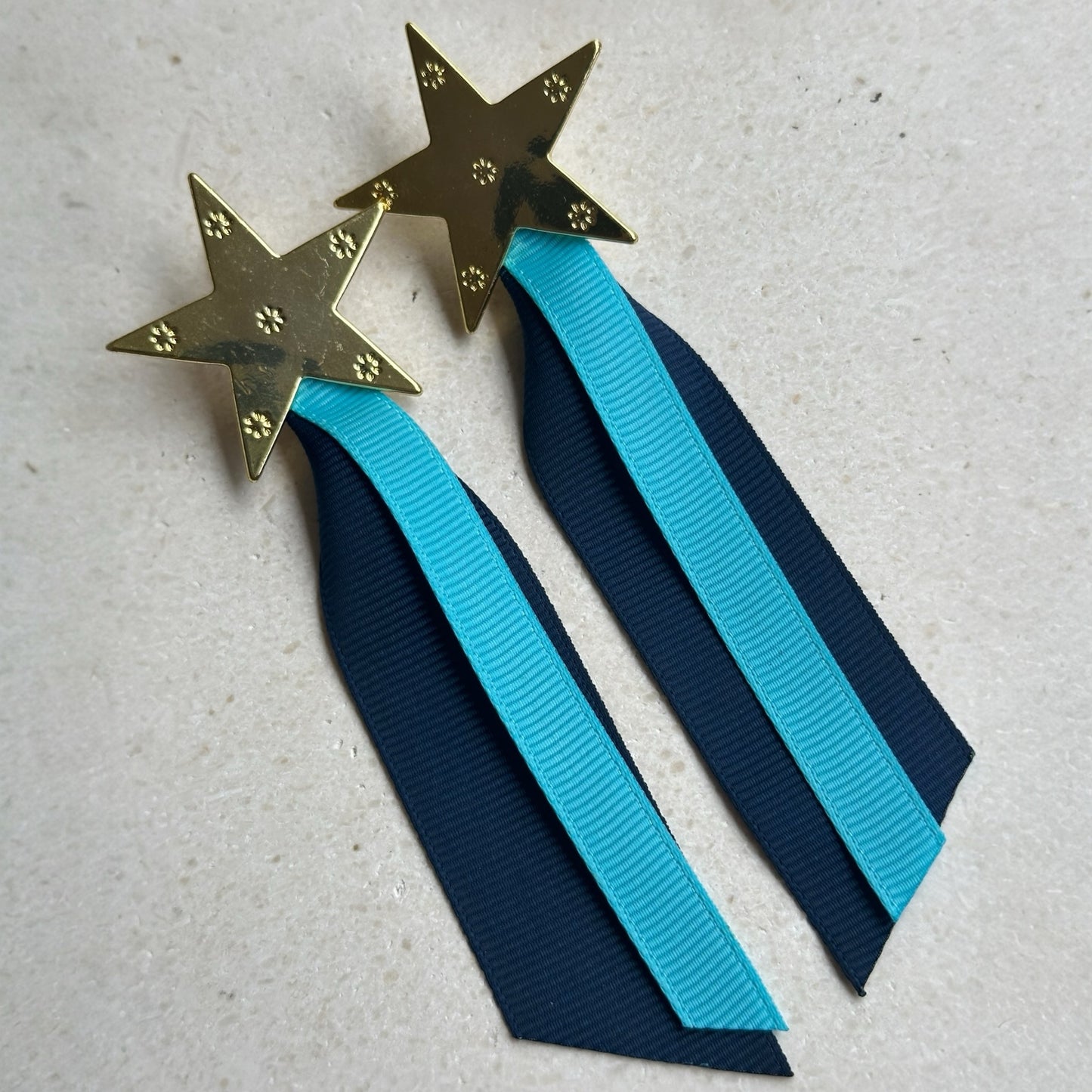 Aros estrellas cinta azul/celeste