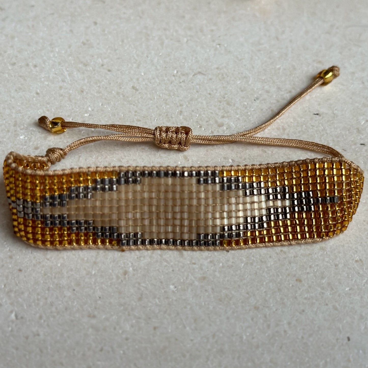 Miyuki rombo beige/plateado/dorado