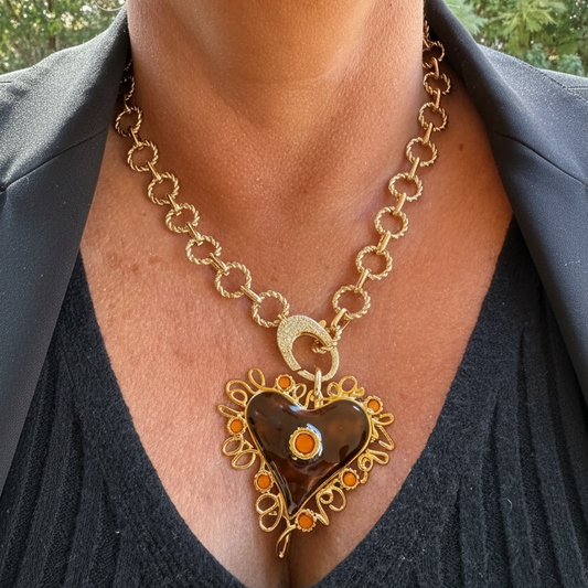 Collar Corazón Ámbar Barroco