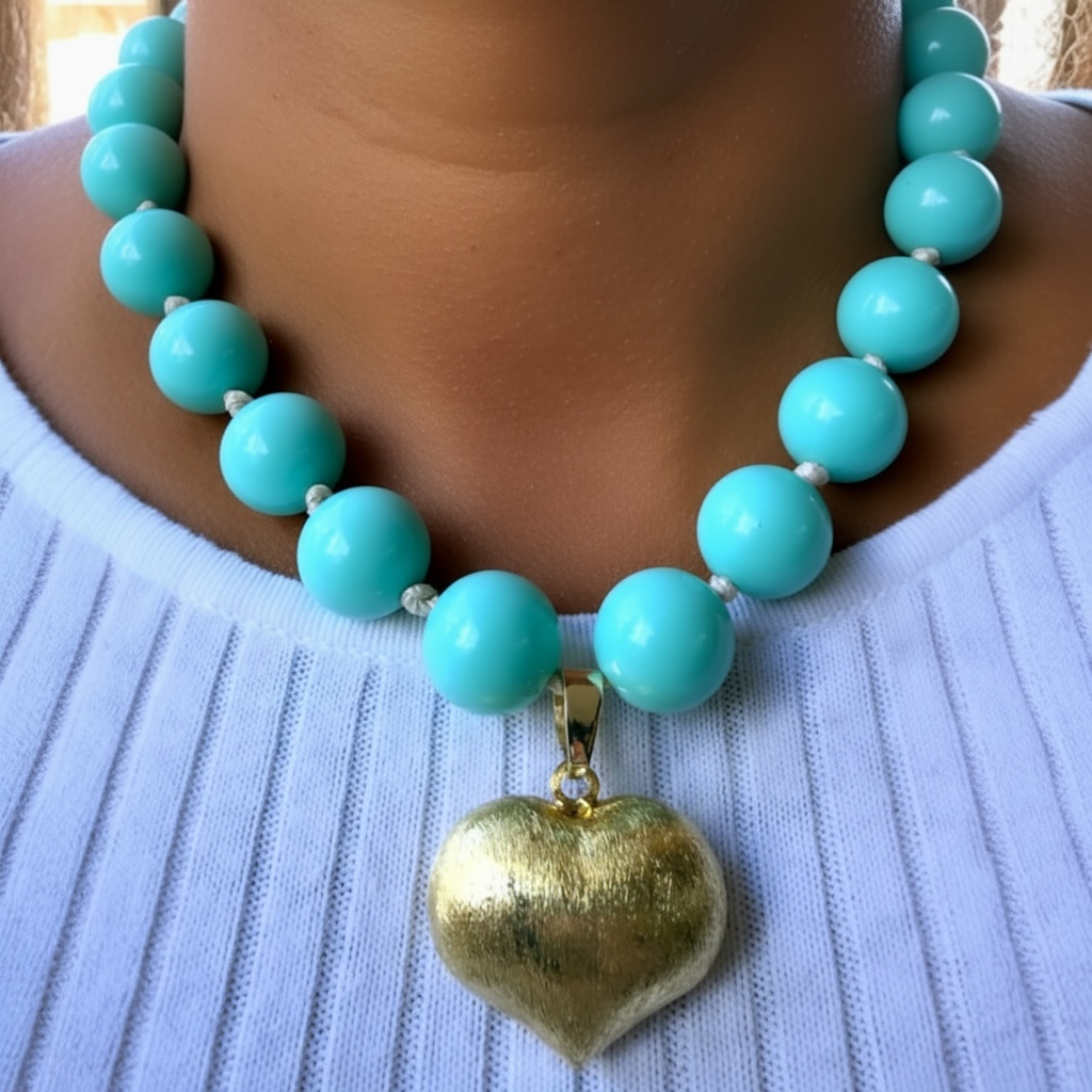 Collar Corazón Turquesa Dorado
