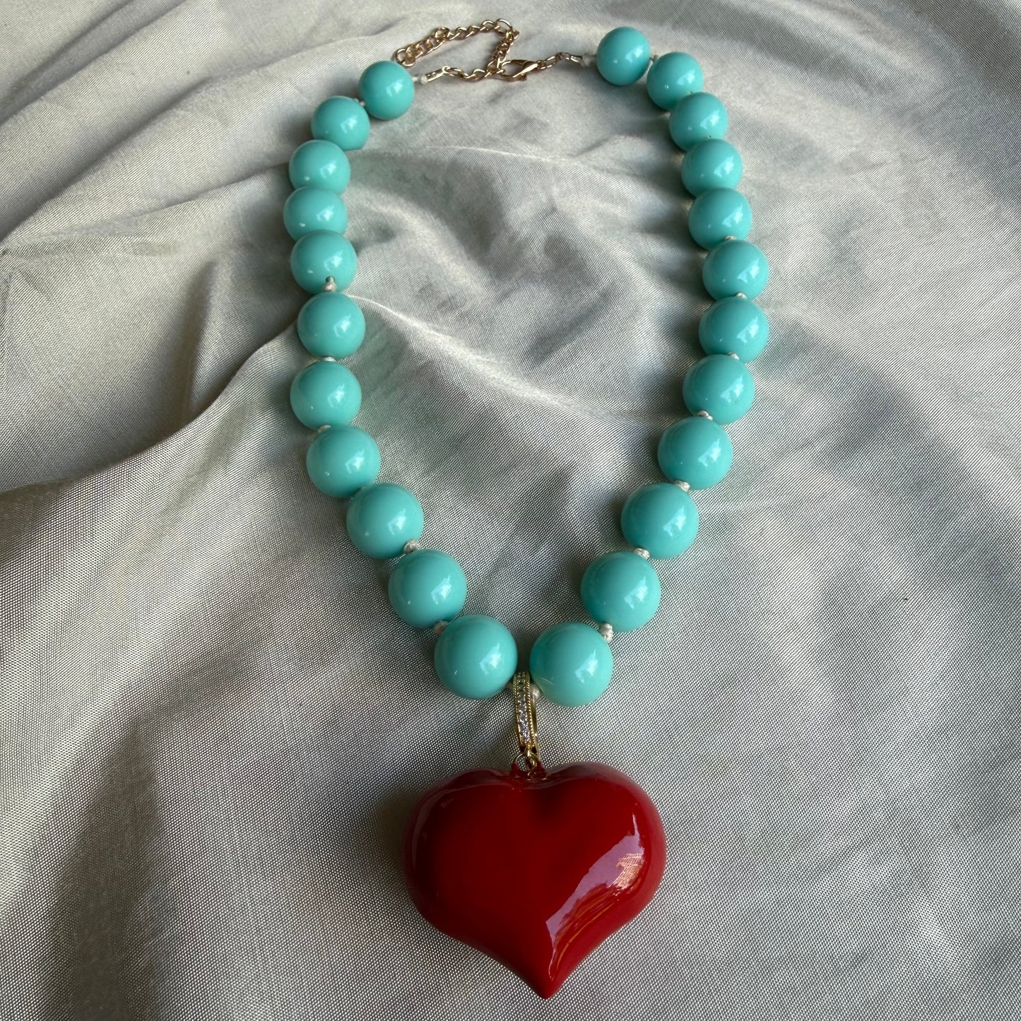 Collar Corazón Rojo Turquesa Maxi/Normal/Alargado