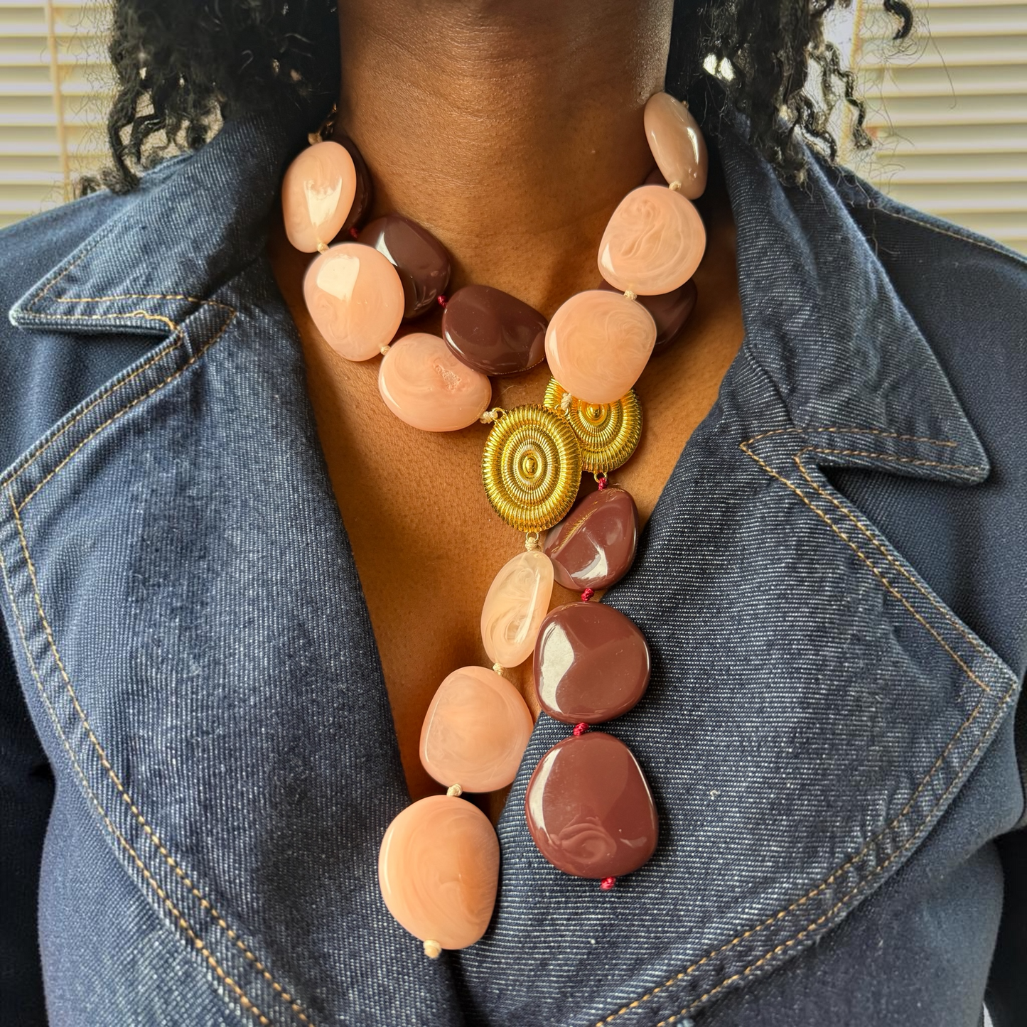 Collar Doble Piedra Café/Rosa