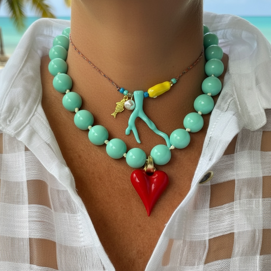 Collar Corazón Turquesa & Collar Coral Turquesa