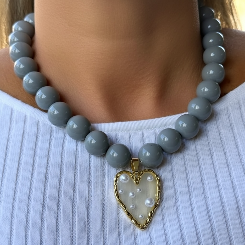 Collar Corazón Bruma Perlada