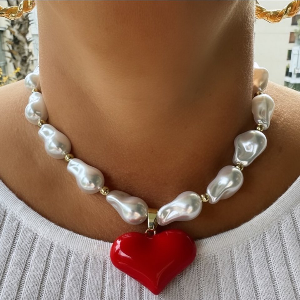 Collar Perla Carmesí/40 cms