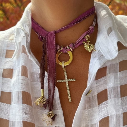 Choker de Seda Palo Rosa/Religiosa