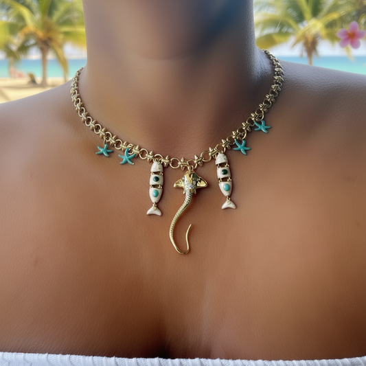 Collar Mares del Sur – Estrellas, peces y mantarraya