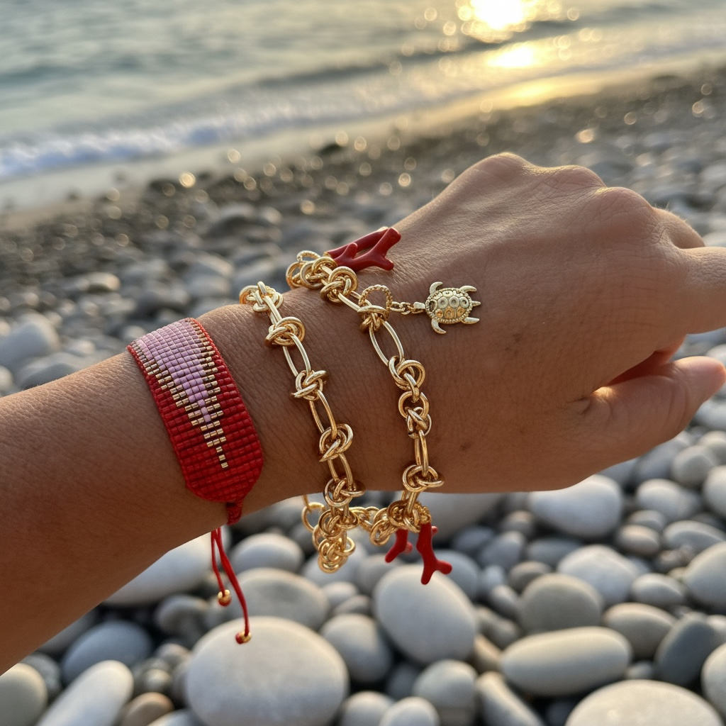 Pulsera Doble Vuelta Coral & Tortuga (18cms)/ Miyuki