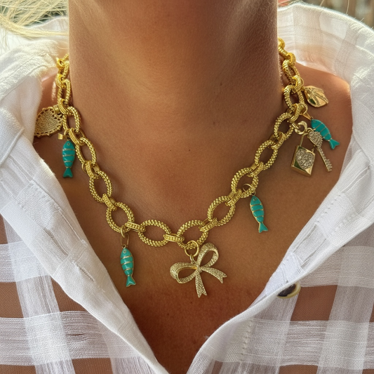 Collar Encantos del Mar • Lazo Dorado & Peces Turquesa