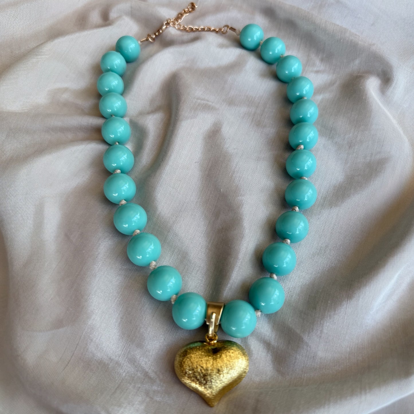 Collar Corazón Turquesa Dorado