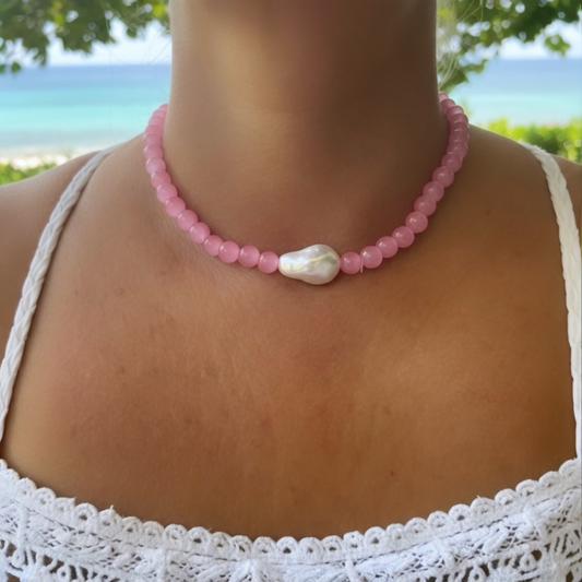Collar Perlas Rosa Blush