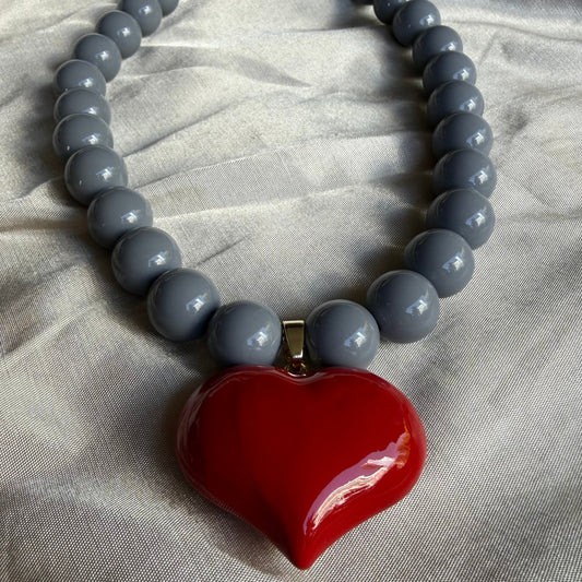 Collar Maxi Corazón Rojo Perlado