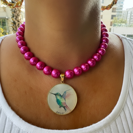 Collar Colibrí Fucsia