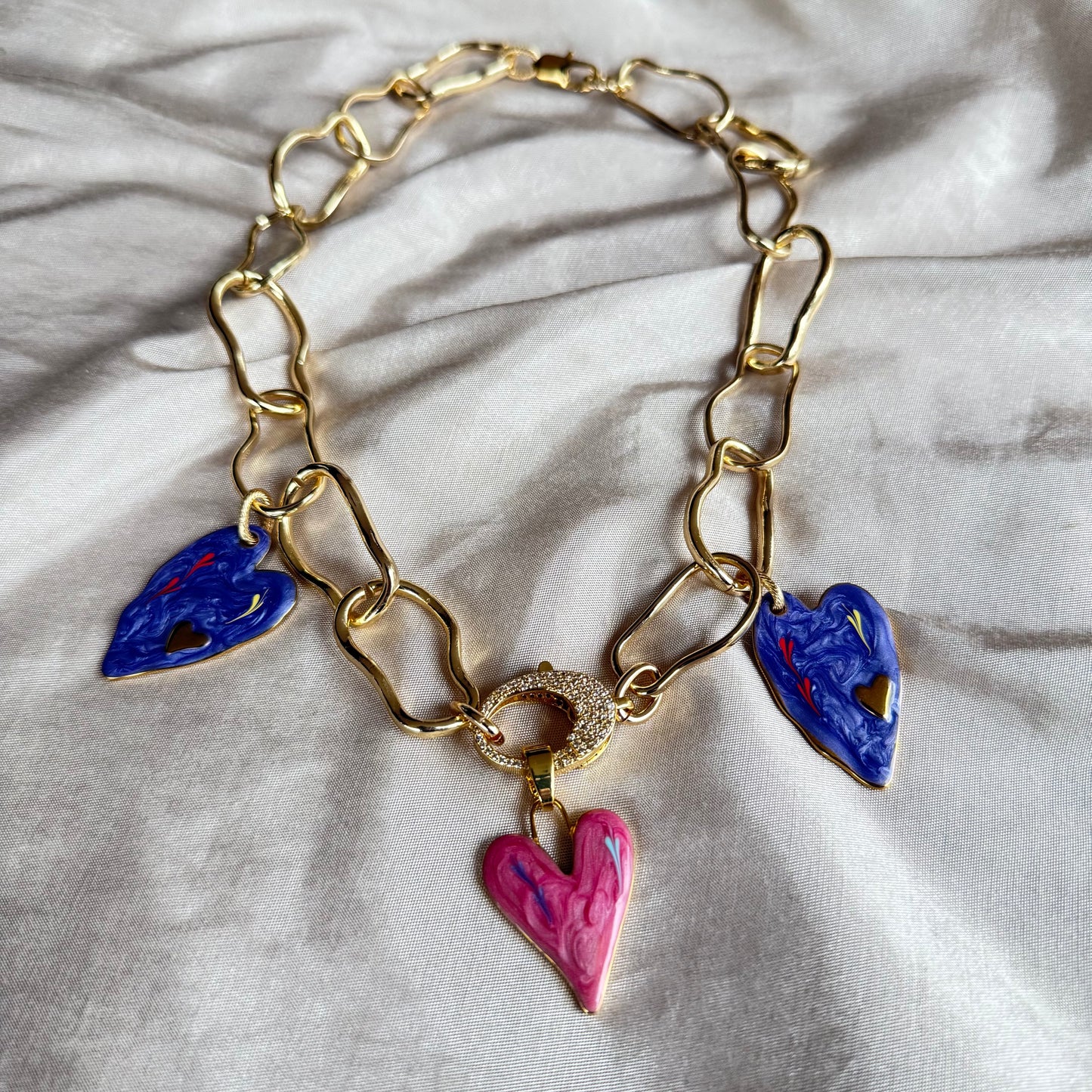 Collar Corazones Malva Cadena Orgánica