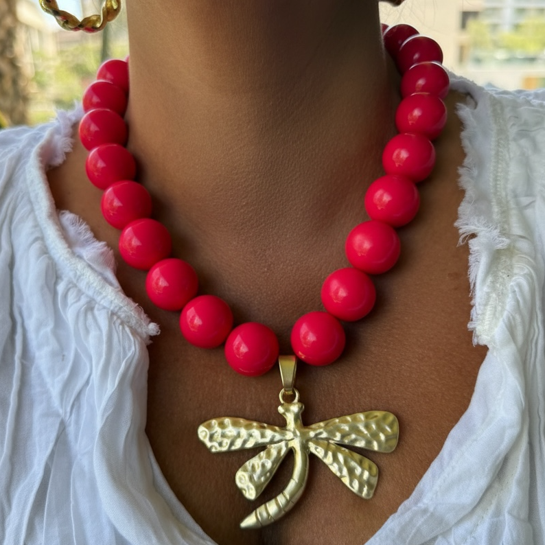 Collar Libélula Coral (sin libélula)