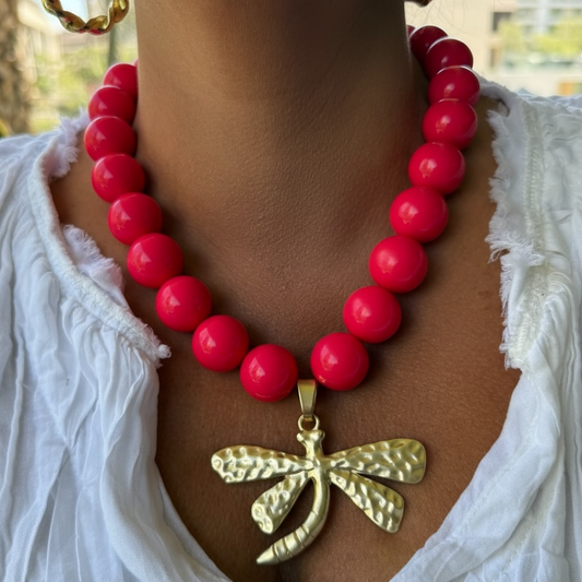 Collar Libélula Coral (sin libélula)