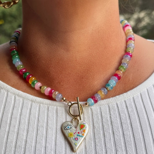 Collar Multicolor / Corazón con Detalles