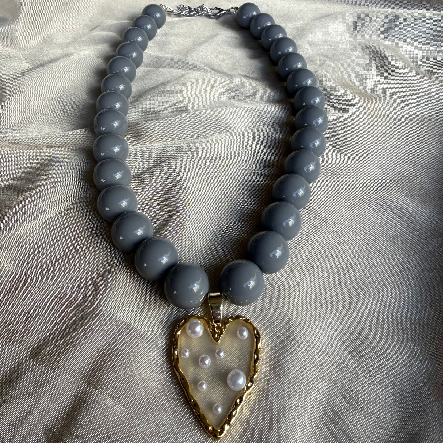 Collar Corazón Bruma Perlada