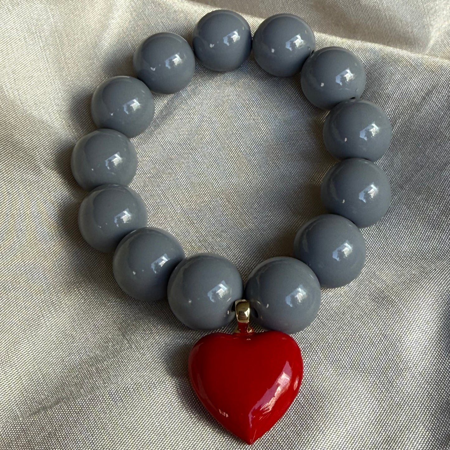 Set Pulseras Corazón/Detente Rojo Gris