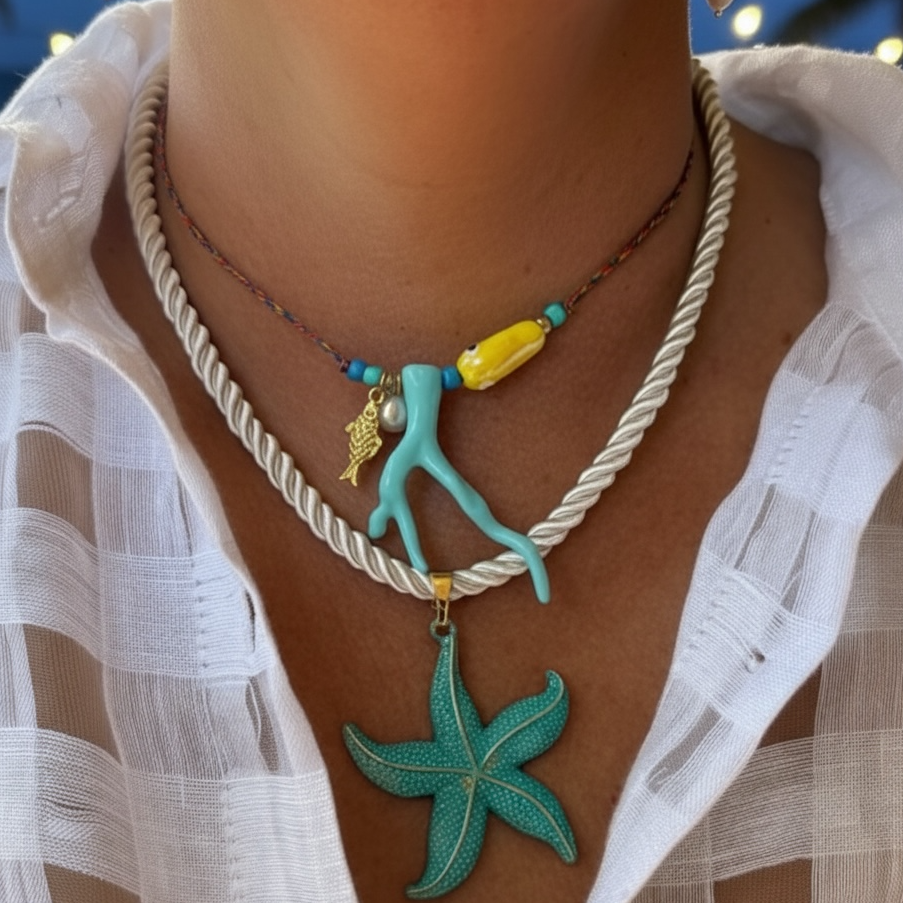 Collar estrella/coral turquesa