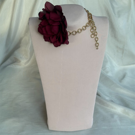 Choker Rosa Burdeo XL • Cadena Dorada