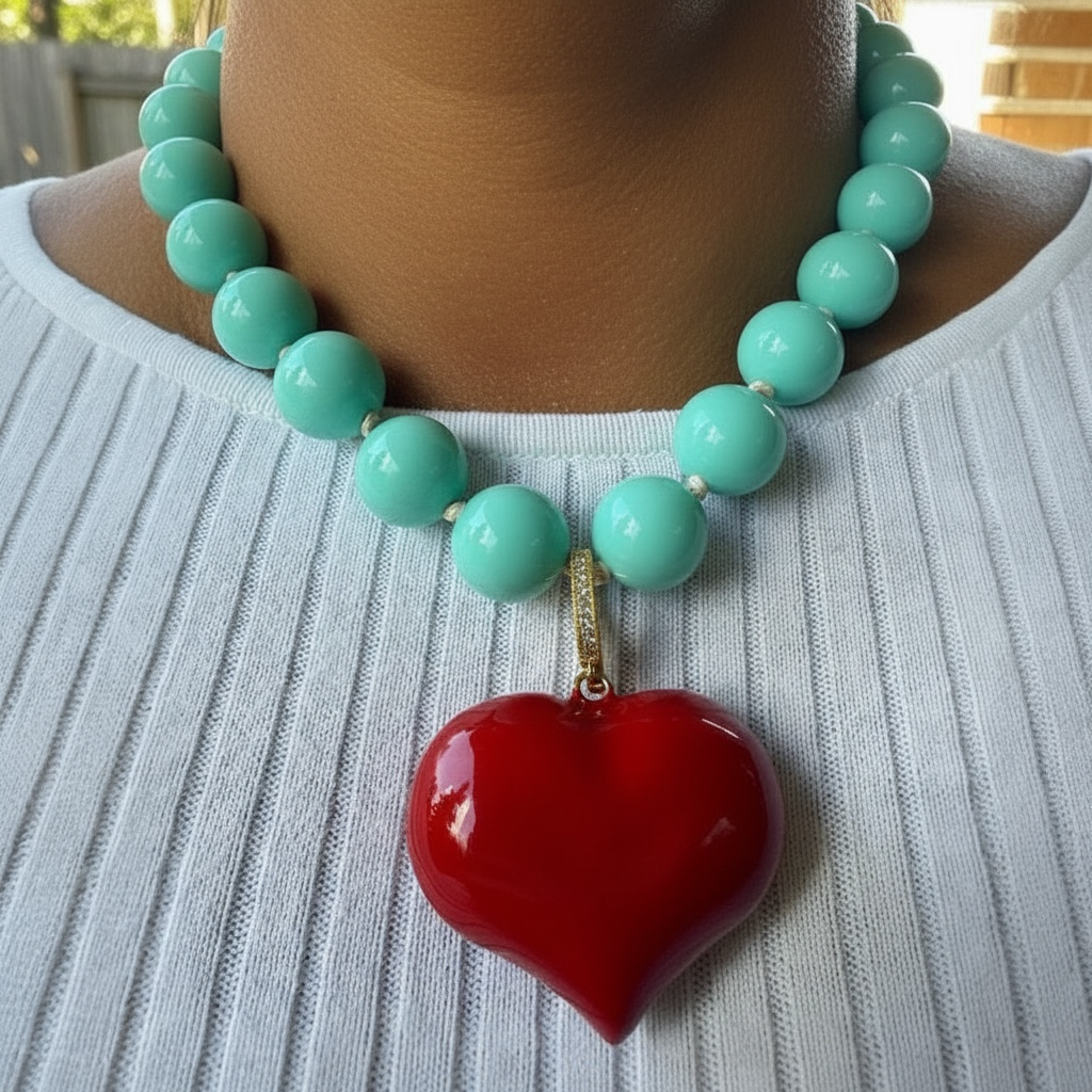 Collar Corazón Rojo Turquesa Maxi/Normal/Alargado
