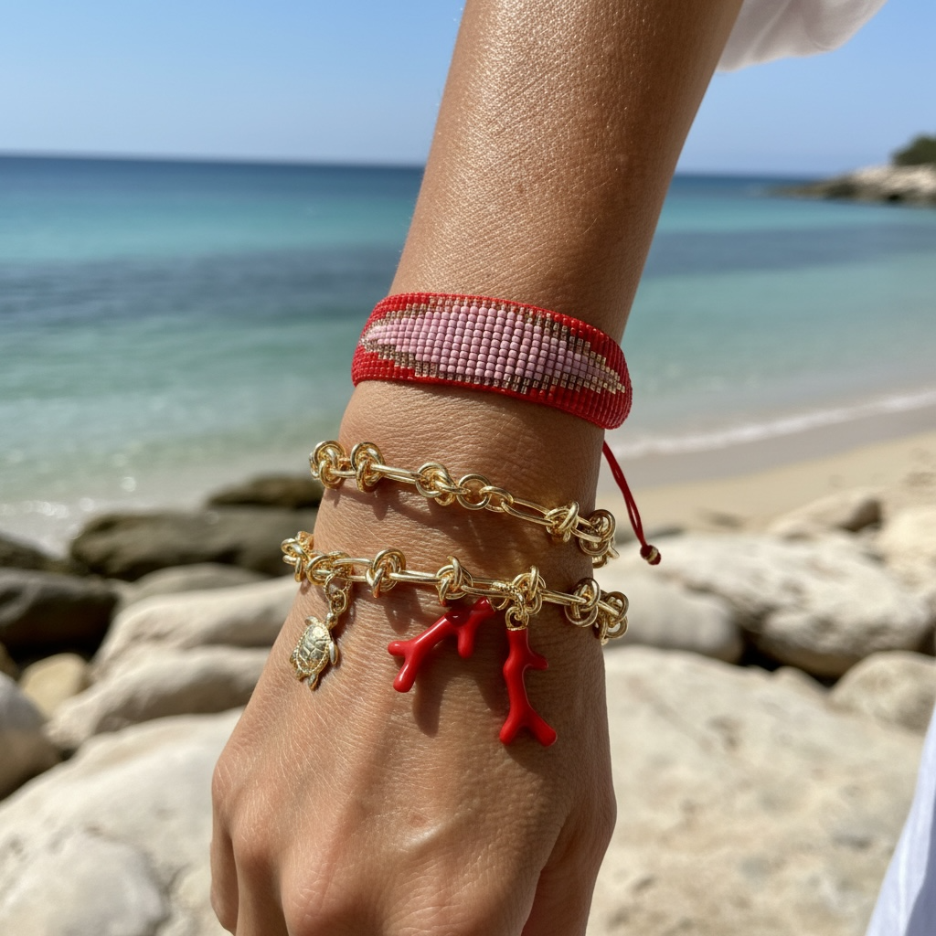 Pulsera Doble Vuelta Coral & Tortuga (18cms)/ Miyuki