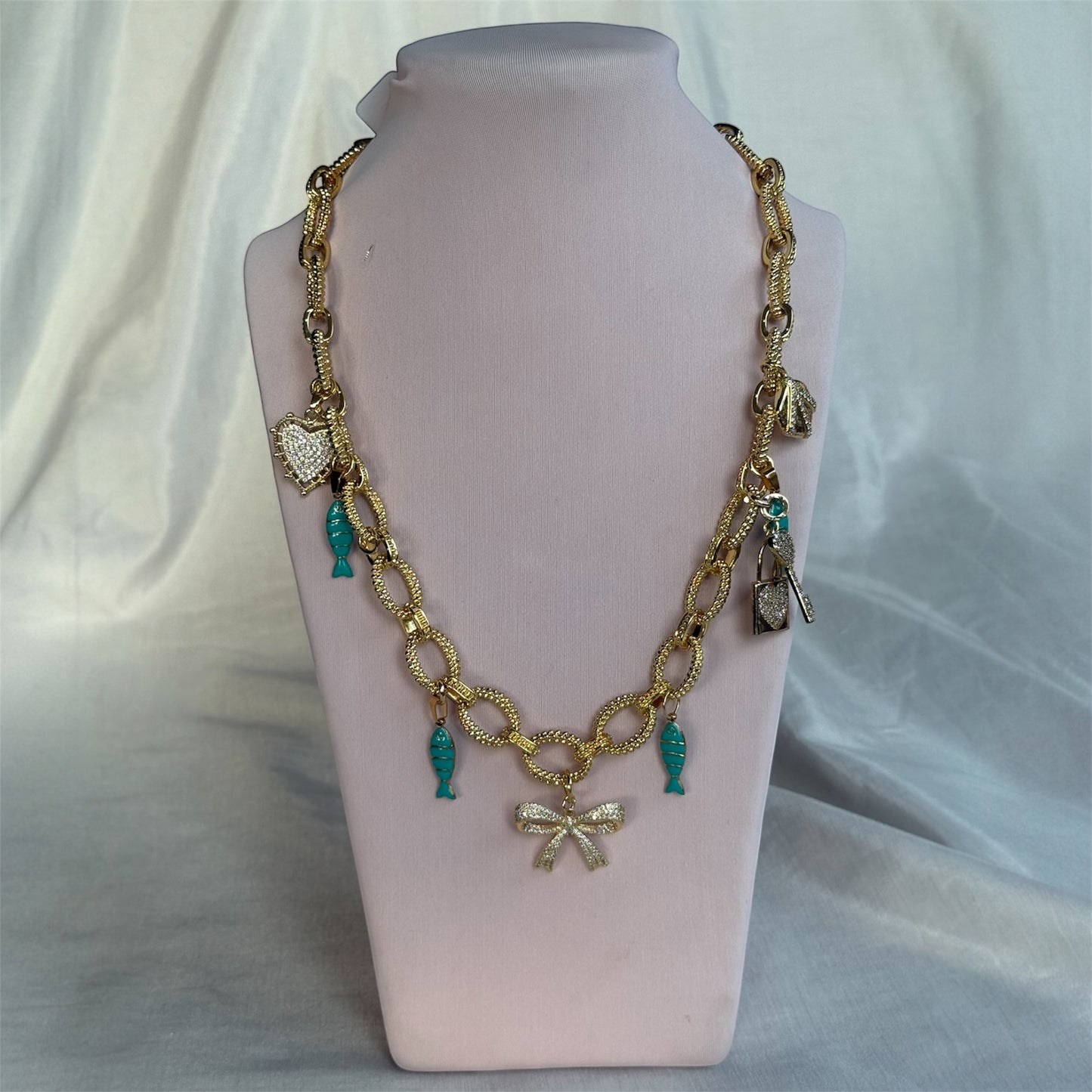 Collar Encantos del Mar / Lazo Dorado & Peces Turquesa