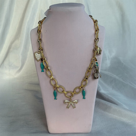 Collar Encantos del Mar / Lazo Dorado & Peces Turquesa