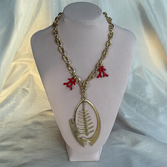 Collar Cadena Dorada / Coral Rojo & Pez Mediterráneo