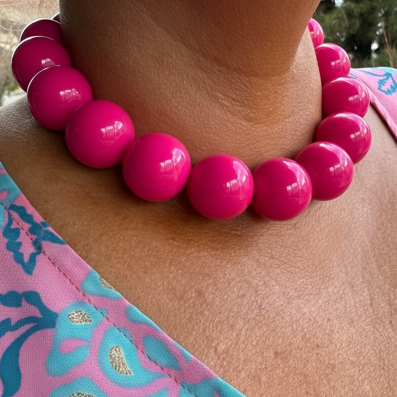 Collar Bolas Grandes Fucsia
