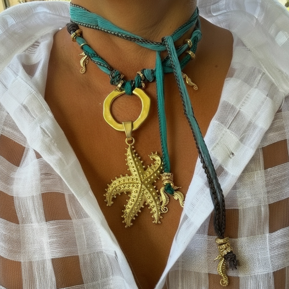 Choker de seda Estrella Esmeralda