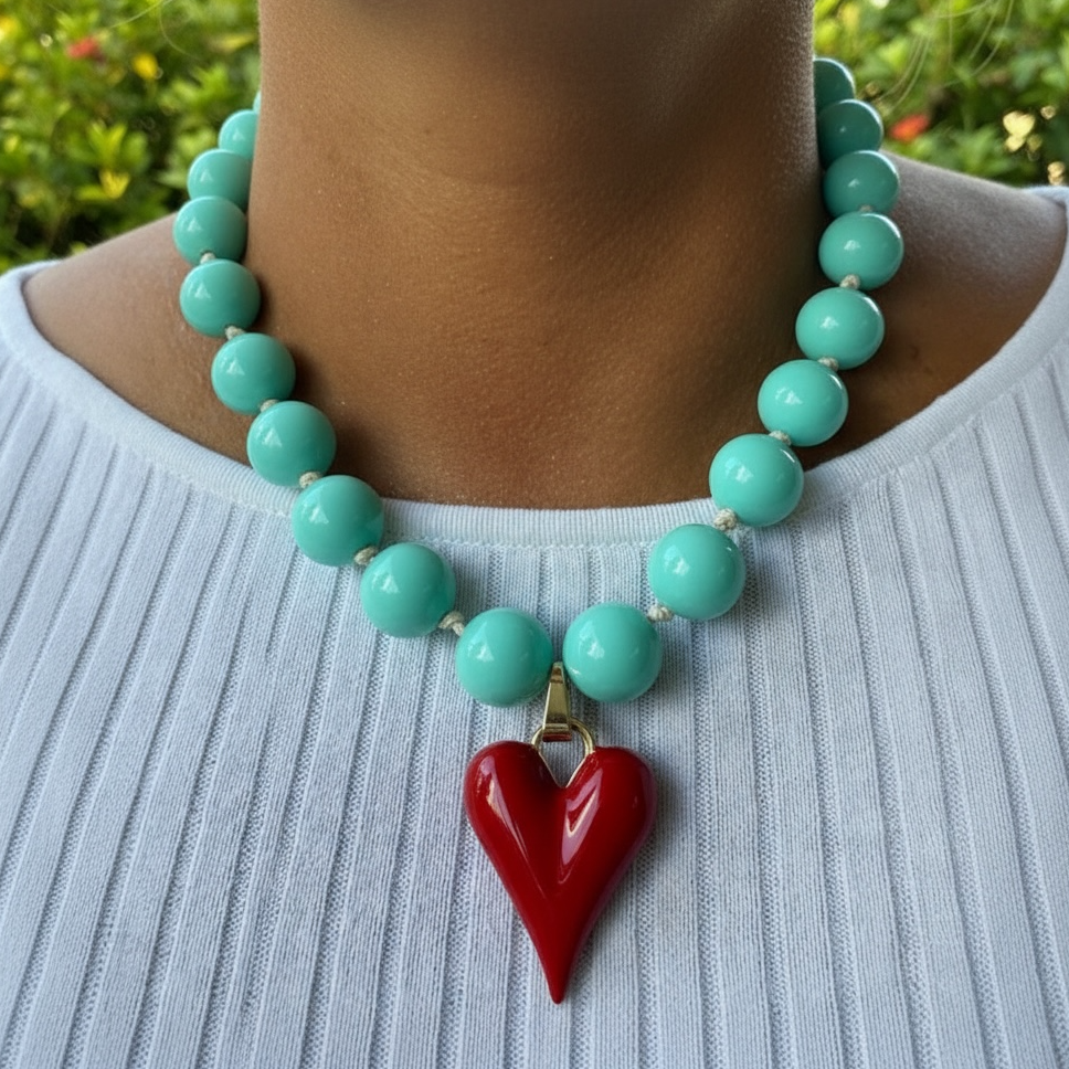 Collar Corazón Rojo Turquesa Maxi/Normal/Alargado