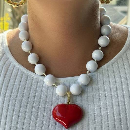 Collar Maxi Corazón Carmesí Blanco