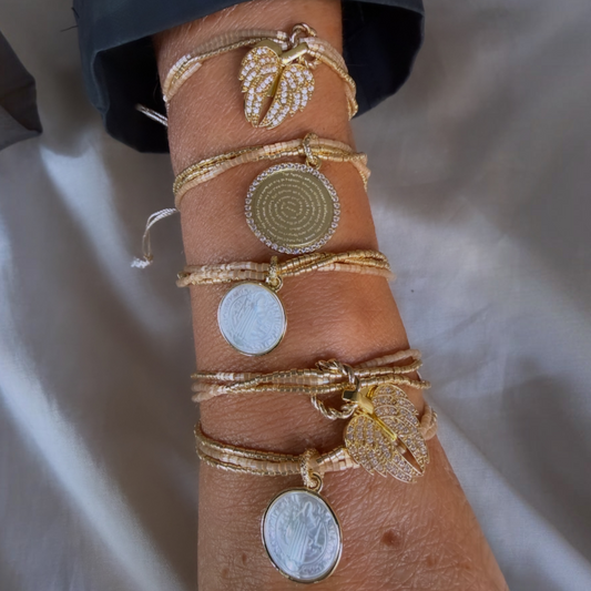 Set Pulseras Doradas / Alas, Padre Nuestro & San Benito