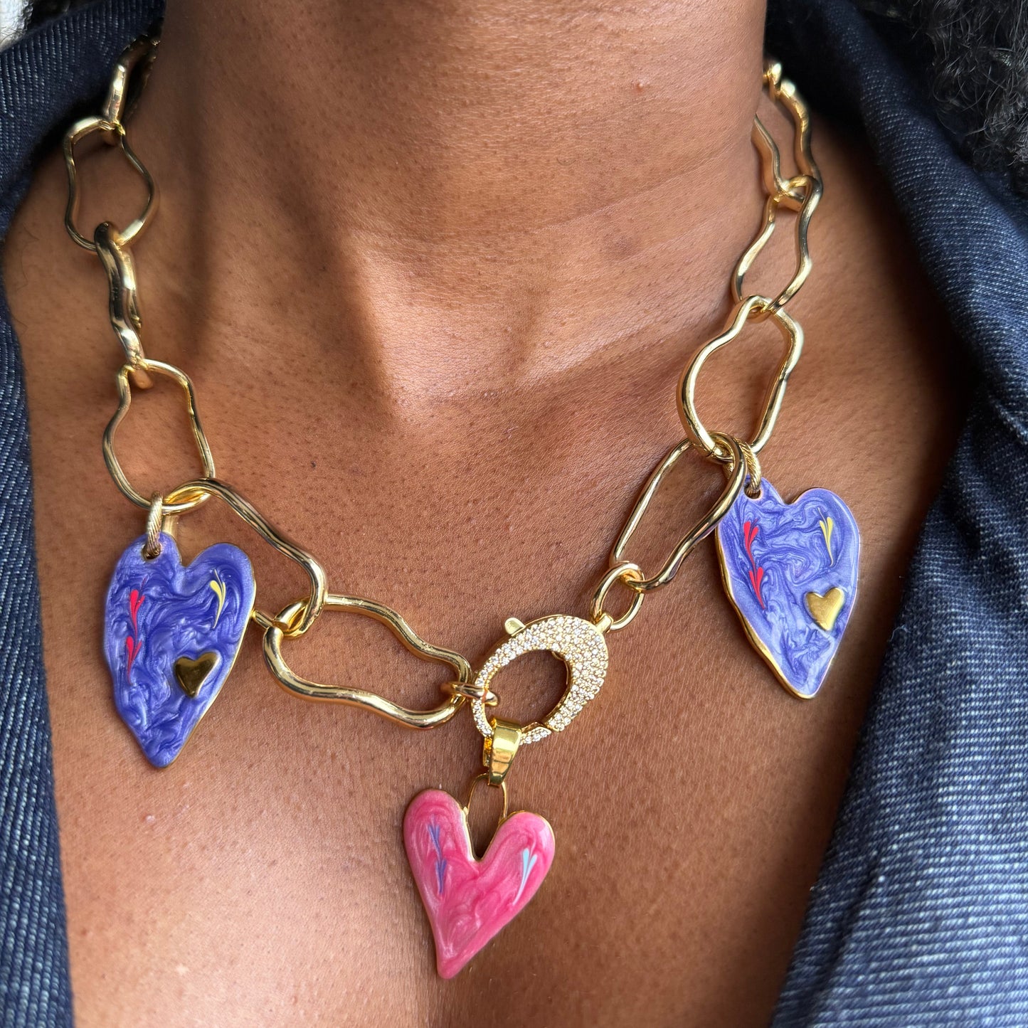 Collar Corazones Malva Cadena Orgánica