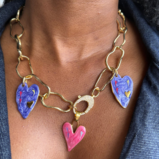 Collar Corazones Malva Cadena Orgánica