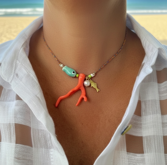 Collar coral sandía & turquesa