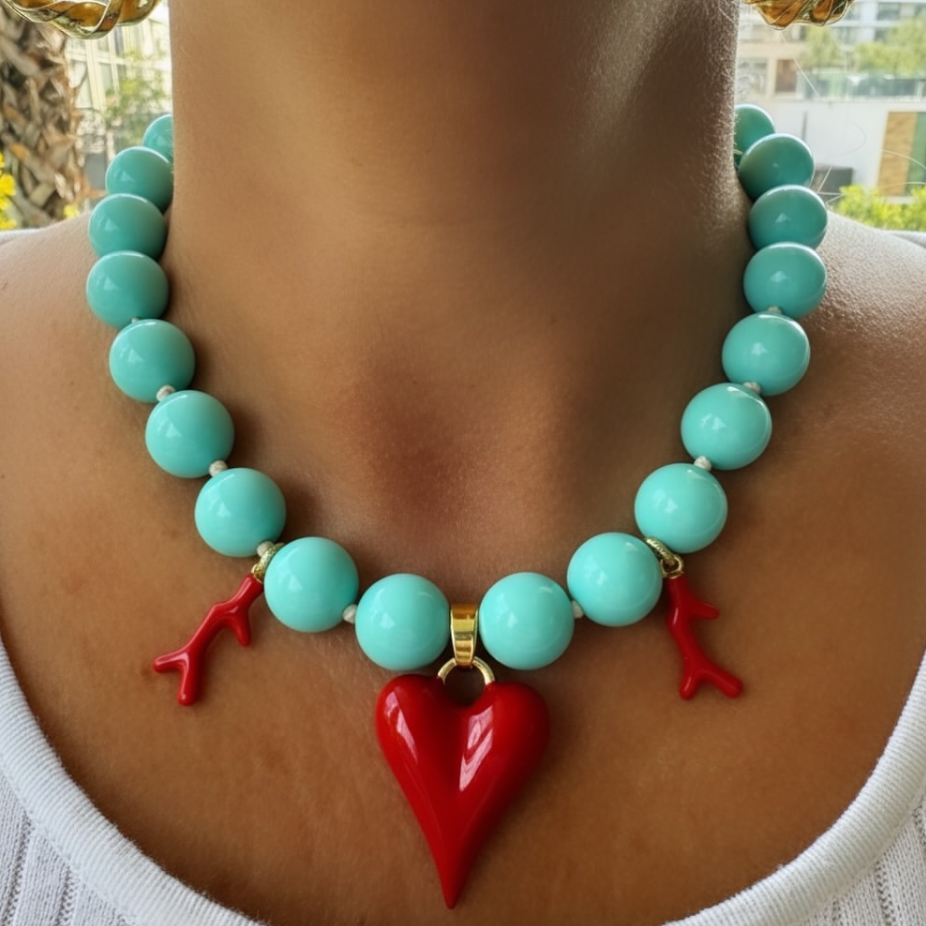 Collar Corazón Coral Turquesa