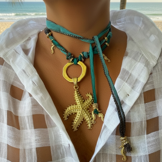 Choker de seda Estrella Esmeralda